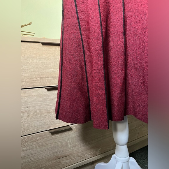 Maroon Black Pleated High-Waist Sweater Stretch Modest Midi Knee-Length Skirt S - Picture 4 of 16